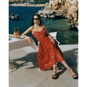 Self-Portrait Bow-detailed cotton-guipure lace midi dress NWT US 2